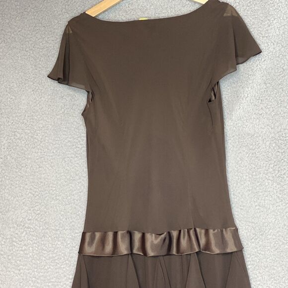 Liz Claiborne Whimsigoth Chocolate Brown Party Drop Waist Dress Tiered Sz 12 - Picture 11 of 13
